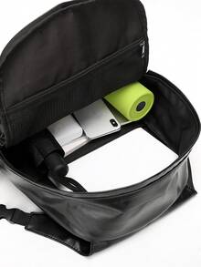 peach tree 1 件简约纯色背包，多功能校园风格，大容量可容纳 12 英寸平板电脑，PU 笔记本电脑背包，适合学校、旅行，黑色，防水，流线型设计，男女通用，户外、商务、健身，送给男朋友、爸爸的礼物