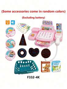 1套儿童模拟过家家玩具超市收银机角色扮演迷你便利店收银员模型亲子互动玩具，2节5号电池供电，适合男孩女孩角色扮演玩具（不含电池，部分配件颜色随机）