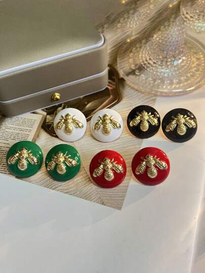 2 pièces Boucles d'oreilles clous d'oreilles design minimaliste rétro unique en acier inoxydable avec motif abeille, convient pour un port quotidien et en cadeau