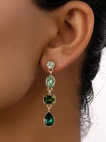 1对时尚超大几何设计长耳环，波西米亚风格方形钻石耳环，百搭 - 金黃色 - 查看 8