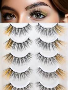 10 Pares de Cílios Postiços Amarelos de Falso Vison Macio em Formato de Olho de Gato A20-1, Alongam os Cílios, Ampliam os Olhos, Adequados para Festivais, Férias, Encontros e Outras Ocasiões