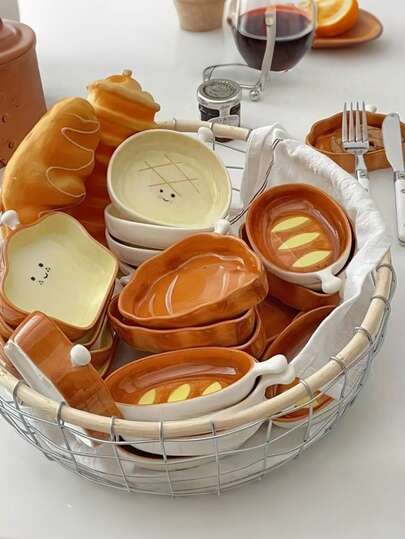 4 件套酱料碟套装，4 英寸可爱面包形沙拉/番茄酱/蘸酱盘，适合早餐、午餐、晚餐/家庭厨房/家居装饰