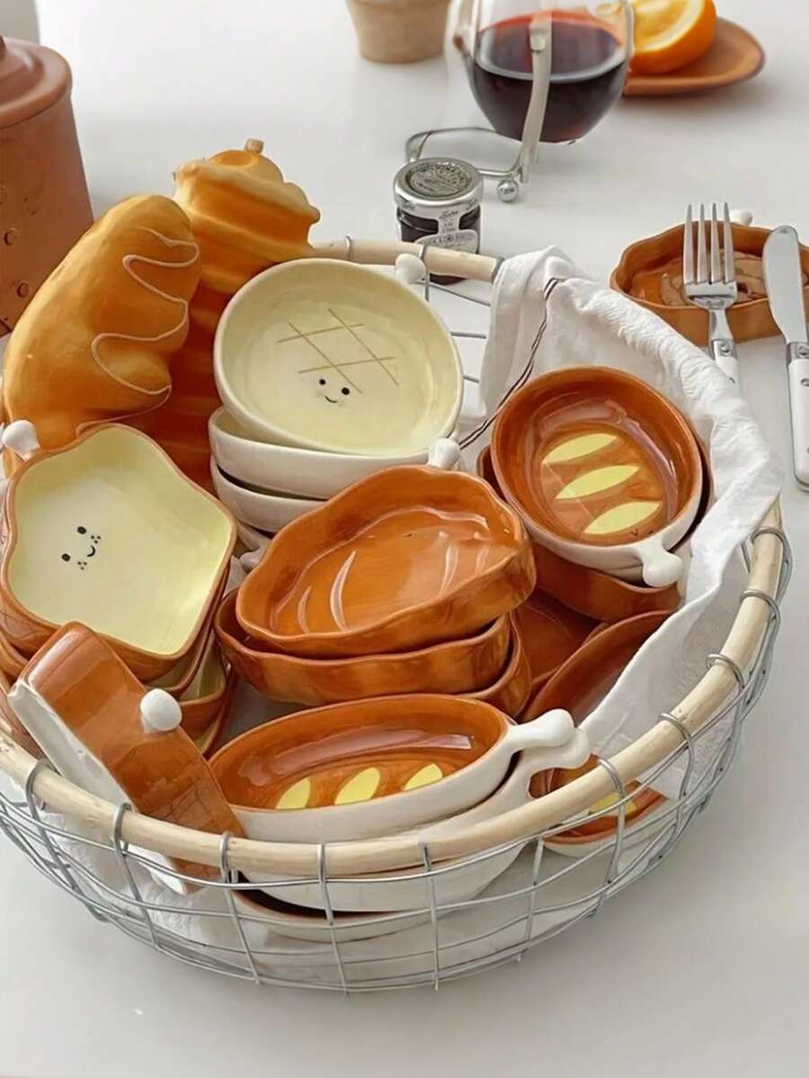 4 件套酱料碟套装，4 英寸可爱面包形沙拉/番茄酱/蘸酱盘，适合早餐、午餐、晚餐/家庭厨房/家居装饰