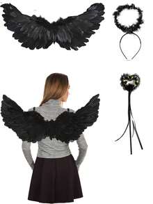 3Pcs Angel Wings Costume Accessories-Feather Wings With Halo Headband Set For Adults,Lightweight Adjustable Fairy Wings