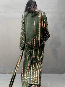 Plus Size Women Bohemian Print Beach Cover-Up With Belt - Green - View 3