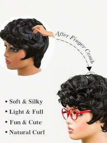 Black Short Pixie Cut Wigs For Black Women Short Wigs For Black Women Pixie Cut Curly Wig With Bangs Black Women Wigs - 黑色 - 查看 6