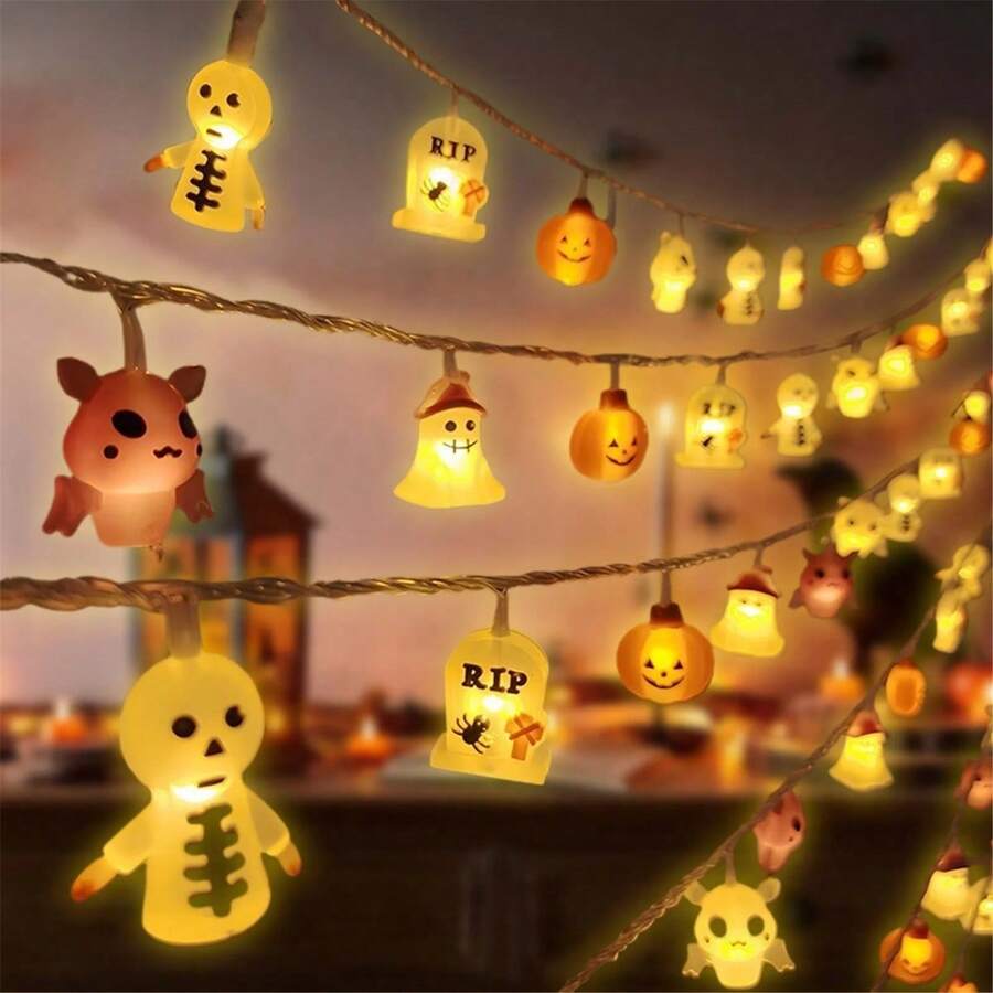 1 件 10/20 LED 软硅胶南瓜墓碑骷髅鬼蝙蝠灯串恐怖万圣节装饰灯电池供电适用于家庭卧室派对花园帐篷庭院露台壁炉门廊阳台装饰万圣节装饰灯家居装饰派对装饰万圣节装饰房间装饰万圣节花园装饰礼物仙女