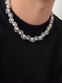 1pc High-End European And American Style Faux Pearl Choker Necklace For Men And Women With A Cold Heavy Sense Of Design And Thorn Insert - Multicolor - View 6