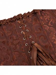 1 pieza Corset con parte superior corta de jacquard floral con volantes en el bajo y nudo en la cintura para mujer, prenda moldeadora