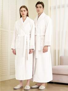 1pc Extra Long Flannel Bathrobe, Adult Flannel Bathrobe, Thermal Lined, Suitable For Hotels, Spas, Beauty Salons, Absorbent & Quick Dry, Loose Fit, Multi-Color, Minimalist Design, Bathroom & Home EssentialsWarm Winter Decora - Multicolor - View 8