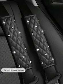 2pcs Plush, Leather, Rhinestone Car Seat Belt Covers, Universal Creative Car Safety Belt Shoulder Pads, Women Car Accessories