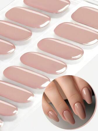 16 Tips Semi Cured Gel Nail Wraps, Simple Plain Dirty Pink Orange Soild Color Design, Self-Adhesive Full Wrap Nail Art, Need To Use With UV Lamp, Easy To Apply And Remove, Suitable For Women And Girls Daily Party Dating DIY Nail Art Use