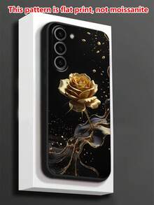 1 件镀金玫瑰防摔防滑黑色手机壳适用于 Galaxy A04e/A05s/A13/A14/A15/A34/A35/A50/A52/A53/A54/S21/S22/S23/S24/S25/S25Ultra/24fe，此图案为平面印刷，非莫桑石防水防震防刮 - 黑色 - 查看 2