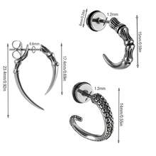 1 件個性化不銹鋼爪吊墜耳環男士復古耳環配件黑色和銀色穿孔 - 黑色 - 查看 6