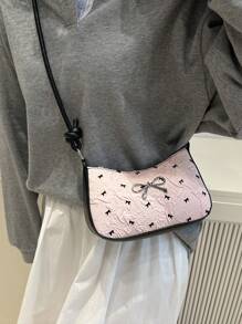 纯色迷你腋下单肩包，PU皮小包，简约休闲百搭手提包，大容量，蝴蝶金属装饰，适合购物、约会、旅行、手机袋