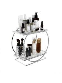 رف تخزين مستحضرات التجميل الفاخرة، منظم طاولة عداد الحمام، رف تخزين كبير السعة لمستحضرات التجميل، رف عرض عطور معدني مزدوج الطبقة، مناسب لمستحضرات التجميل ومنتجات العناية بالبشرة