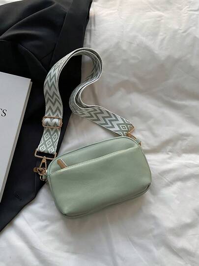 Mini Minimalist Vegan Crossbody Bag, Fashion PU Shoulder Bag, Women Casual Handbag And Wallet, Wide Strap Women Wallet