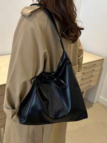 时尚大容量女士单肩包，设计手提包 - 黑色 - 查看 5