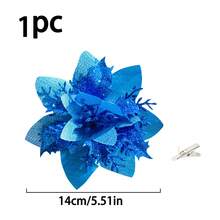 10pcs/20pcs/1pc Shiny Double Layer Poinsettia Artificial Christmas Flowers With Clips, Suitable For Christmas, New Year, Wedding Party, Wreath, Staircase, Window, Fireplace, Christmas Tree Decoration, Poinsettia Christmas Tree Ornaments, Christmas Decorations, Glitter Artificial Poinsettia, DIY Wreath, Home Decor, Wedding Party, Christmas Gift Decoration, Christmas Ornaments, Holiday Party Decor, Christmas Room Decor - Blue - View 5