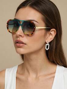 新款时尚复古双梁金属超大镜框眼镜，男女皆宜，适合日常佩戴、户外、节日、派对、街头风格，独特的椭圆形装饰眼镜飞行员形状墨镜