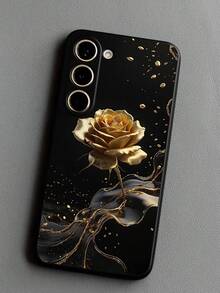 1 件镀金玫瑰防摔防滑黑色手机壳适用于 Galaxy A04e/A05s/A13/A14/A15/A34/A35/A50/A52/A53/A54/S21/S22/S23/S24/S25/S25Ultra/24fe，此图案为平面印刷，非莫桑石防水防震防刮 - 黑色 - 查看 6
