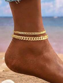 2pcs Simple Minimal Fashion Beach Style Metal Anklets, Comfortable Wear For Women, Suitable For Date, Party, Work - Vàng - Xem 3