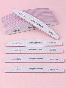 3/5/10支装灰色专业新月形指甲锉，双面修甲工具，80/80、100/100、100/180、180/240目砂纸 - 淺灰色 - 查看 2