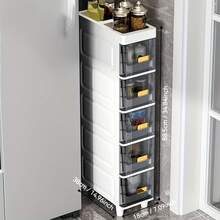 5段透明グレープラスチック引き出しオーガナイザー - キッチン、バスルーム、小さなスペース用省スペース多目的収納、コンパクト窄型棚仕切り付き調理器具・スパイス収納キッチン整理＆ストレージ - ブラウン5 - チェックする 4