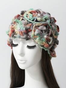 一顶女士彩色手工钩针镂空针织帽春夏透气小众旅行露脸小包包帽时尚套头帽时尚百搭