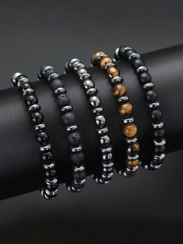 1Pc Unique Bracelet Fashionable Bead Featuring Hip-Hop Gothic Tiger Eyes Onxy Obsidian Beads Bracelet Gift For Loved Ones And Close Friends