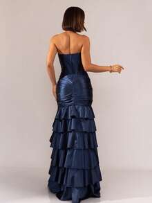Luxurious Tiered Detail Bridesmaid/Prom Wedding Dress - Navy Blue - View 3