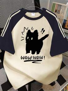 Teen Girls Short Sleeve Tee Oversized Cat Graphic Wow Playful Soft Comfy Everyday Wear