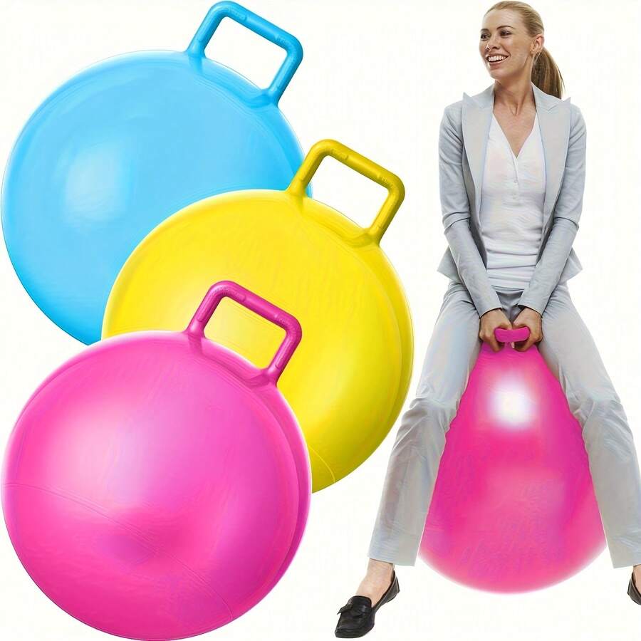 1 pezzo Palla rimbalzante gigante con manico, in PVC extra spesso per fitness e divertimento, ottima per esercizi all'aperto, feste di compleanno, attività in famiglia e relax!