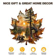 WOODBESTS Brown Bear Autumn -Wooden Puzzle, Shaped Puzzle Toys, Unique Party Game Favors, Irregular Animal Shape Wooden Puzzles, Decorative Art Paintings, Tabletop Games Magic Puzzles, Fun Challenging Brain Exercise, Holiday Gifts, Adult Wooden Puzzles, Christmas Gift, Birthday Gift - 彩色 - 查看 5