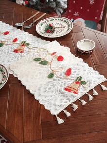 1 pieza Camino de mesa estilo bohemio minimalista con bordado de campana, decoración navideña - Multicolor - Ver 3