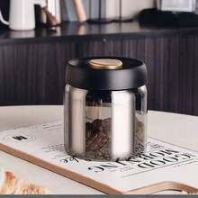 1个暗室玻璃真空密封储物罐，咖啡豆压力泵罐，防潮，适用于咖啡、茶叶、坚果、谷物、厨房收纳及配件 - 電鍍銀色款 - 查看 18
