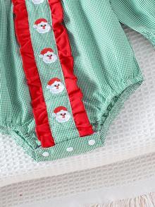 1pc Baby Girls' Cute Santa Claus Green Long Sleeve Bodysuit, Lightweight For Autumn/Winter - Green - View 5
