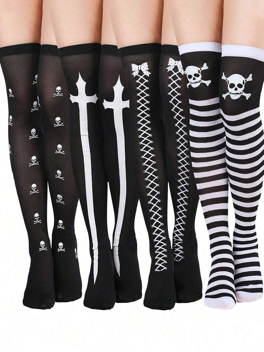 Briartw 4 Pairs Halloween Over-The-Knee Socks, Cosplay Holiday Socks, Random Style (Color) Shipment, Y2K - Multicolor - View 1