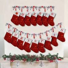 1pc Sequin Personalized Initials Christmas Stockings, Christmas Gift Bag, Fireplace Christmas Tree Hanging Socks, Festive Party Decorations, No Electricity Needed, Christmas Alphabet Letter Socks, Christmas Tree Ornament, Christmas Home Decor Room Party Decoration, Best For Christmas Decorations