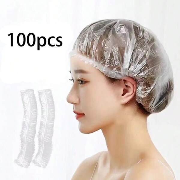 100pcs Disposable Shower Caps For Women, Waterproof And Oil-Proof, Bathing Hair Cover, Home Use For Hair Mask And Dyeing, Extra Large And Thick,Back To School,Travel Holiday Essentials,Hair Accessories For Women