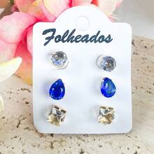 Women's Earring Trio Kit With 3 Pairs Of Stones In Various Colors And Zirconias - Multicolor - View 2
