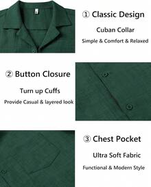 Mens Casual Short Sleeve Button Down Shirts Cuban Linen Textured Shirt Summer Beach Wear-20256688 - 深藍色 - 查看 7