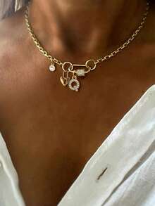 1件 STYLEVER 奢华金色字母项链，26个A-Z全镶钻字母吊坠项链，不锈钢链，优雅女士礼物，派对饰品 - 金黃色 - 查看 7