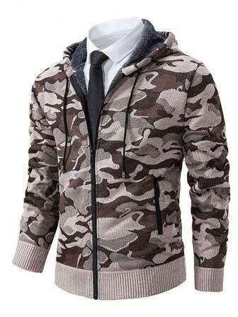 Herr Kamouflage Huvad Dragkedja Kofta, Vardagskläder, Långärmad Topp