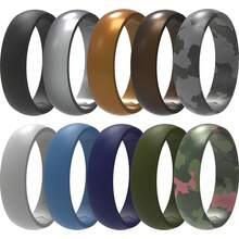 10 枚装男士硅胶结婚戒指，内弧人体工学透气设计，男士硅胶戒指，半码，多款装，多种颜色可选