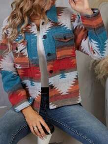 Veste femme rétro à motif géométrique blocs de couleurs, automne - Multicolore - Voir 2