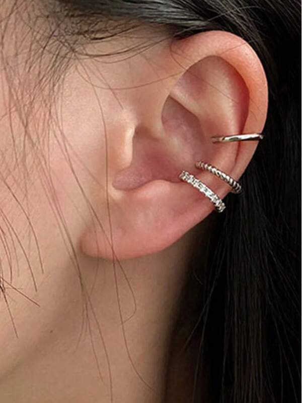 3 Peças Brincos Geométricos Minimalistas Sem Piercing