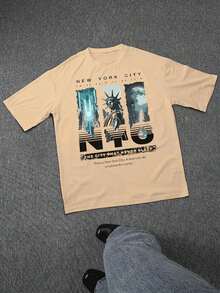 PAYEAH New York Sky Freedom Graphic Print T-Shirt 100% Heavy Cotton T ShirtMen's Casual Cotton Short Sleeve T-Shirt – Basic Summer Tee For Men (S-XXXL) Cotton , Vintage, Cotton, Cotton Shirts, Graphic Tees, Romwe, Funny T Shirts, Graphic Tees, Western, White Graphic Tees - Màu be - Xem 2