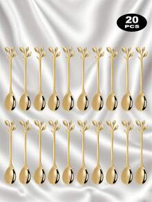2/6/12/20pcs Stainless Steel Leaf Shaped Coffee/Dessert/Tea Spoons, School Supplies - Gold - View 6