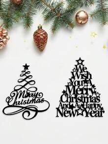 1 Pieza Pintura de pared de arte de hierro con tema navideño - Estilo industrial - Lámina de hierro cortada con tratamiento antioxidante - Perfecto para decoración de sala de estar, dormitorio, escena de fiesta de Navidad, escaparate de tienda - Regalo ideal para Navidad y Año Nuevo - Diseño simple de estrella y árbol de Navidad en blanco y negro, decoración del hogar, decoración de pared, decoración de habitación, decoración de sala de estar